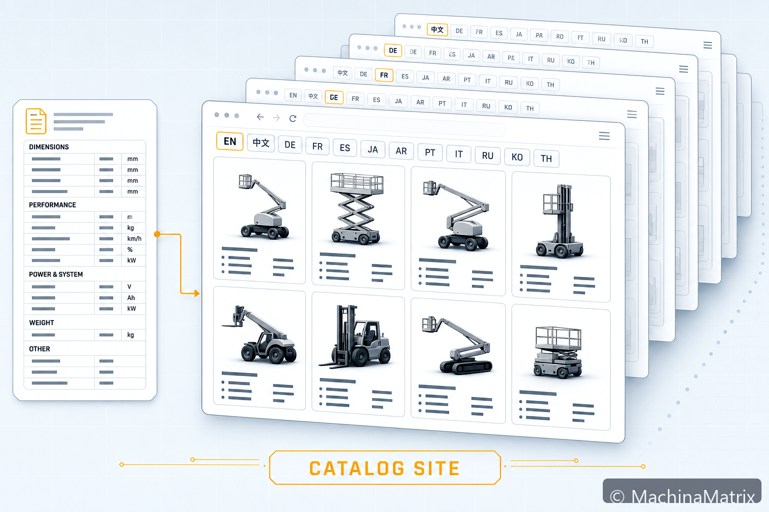 Fifteen-language industrial catalog site rebuilt from one product catalog