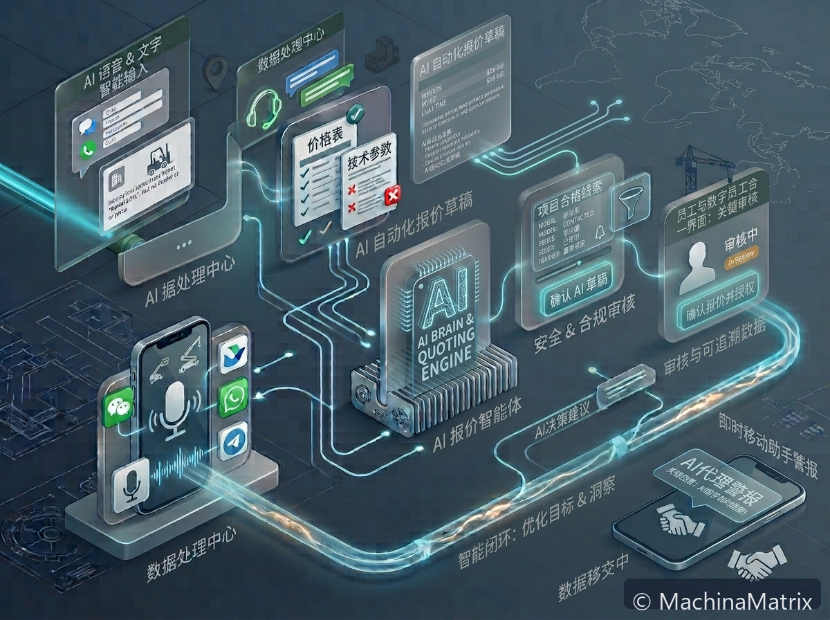 MachinaMatrix quote desk: specification and price lists fill a PDF for the phone